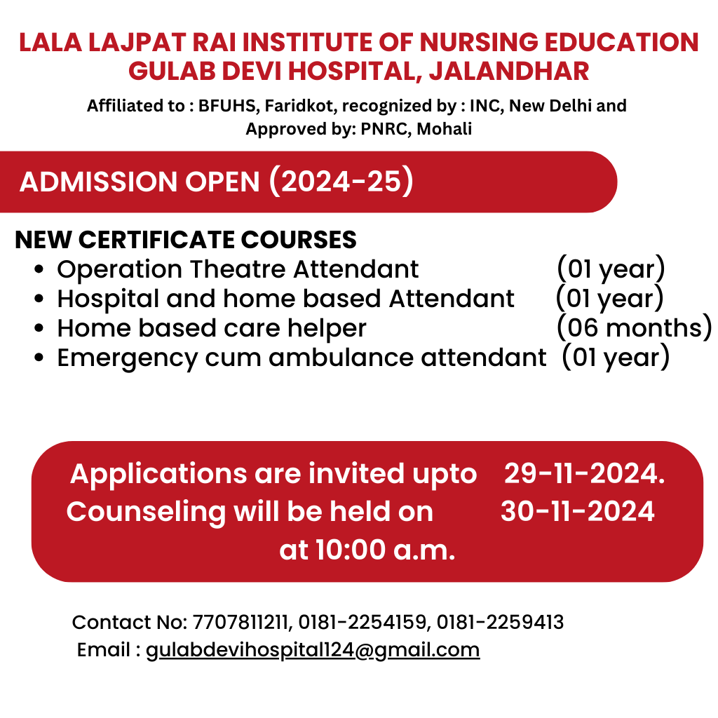 LALA LAJPAT RAI INSTITUTE OF NURSING EDUCATION, GULAB DEVI HOSPITAL, JALANDHAR